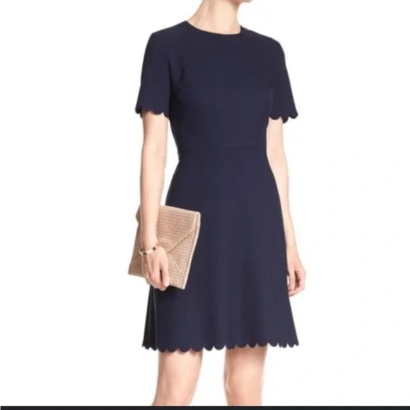 Banana Republic Factory Dress - Navy scalloped sheath short sleeve skater style - Picture 1 of 9